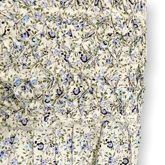 Free People Petunia Mini Dress Tea Combo Ivory Blue Floral Smocked XL New $128 - Picture 7 of 12
